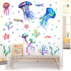 COKOYY jellyfish wall sticker showcases bubbles for playful, educational sea-life decor.