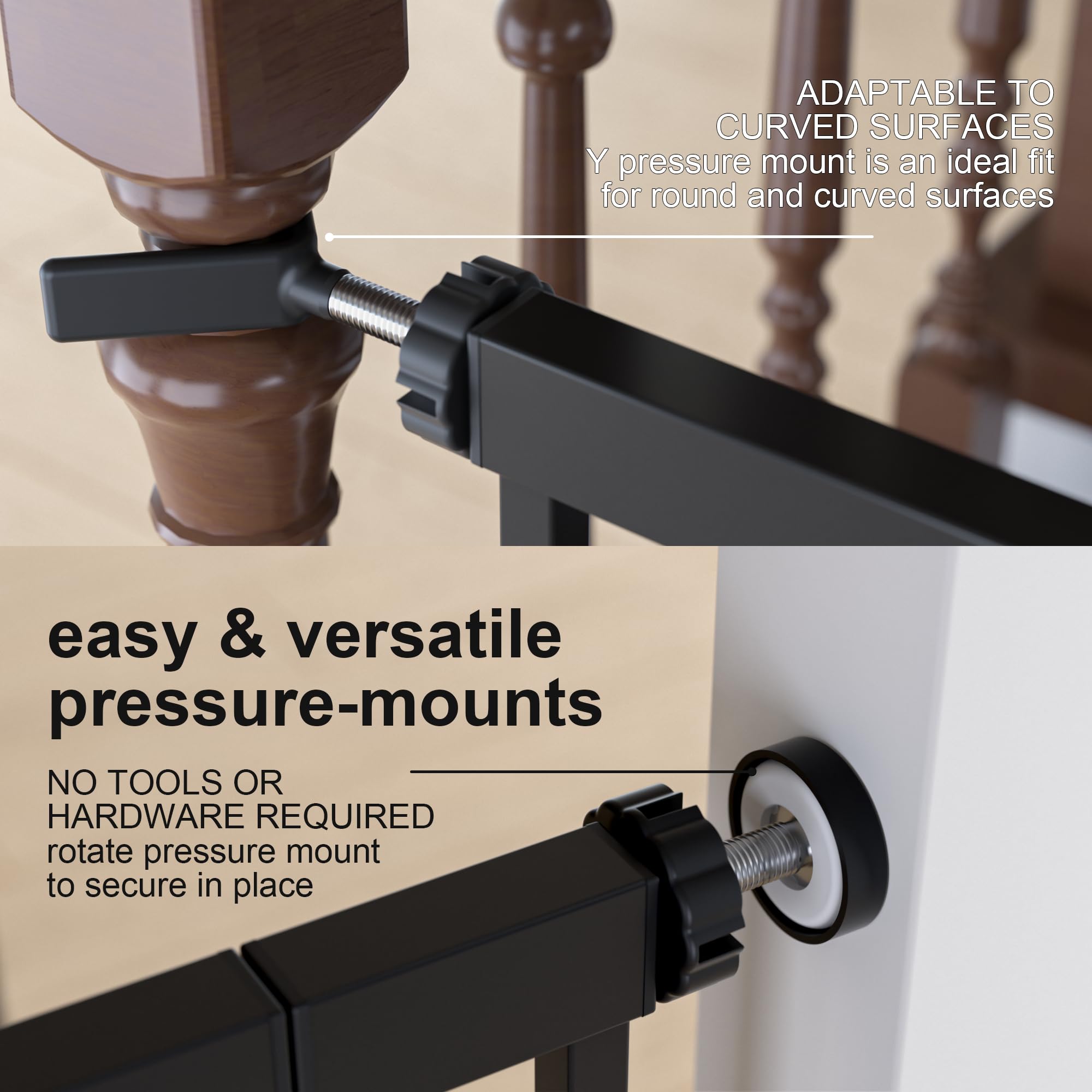 Colbabe gate hardware-mounted option for extra security and stability