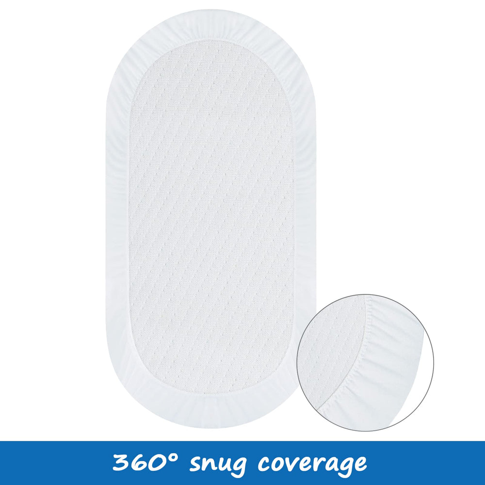 Coldwind bassinet sheet uses elastic band for secure, safe fit.