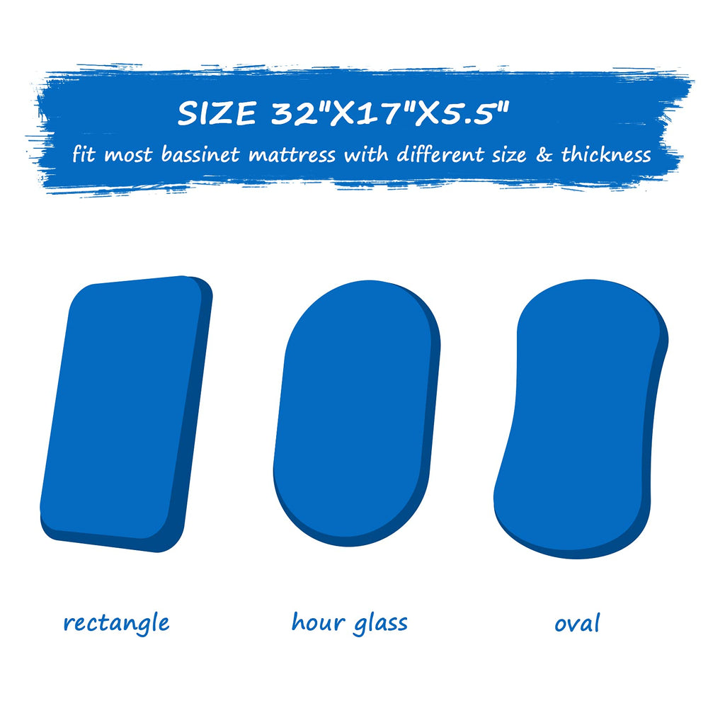 Universal-fit Coldwind sheets accommodate oval, rectangle, and hourglass bassinet mattresses with reliable coverage.