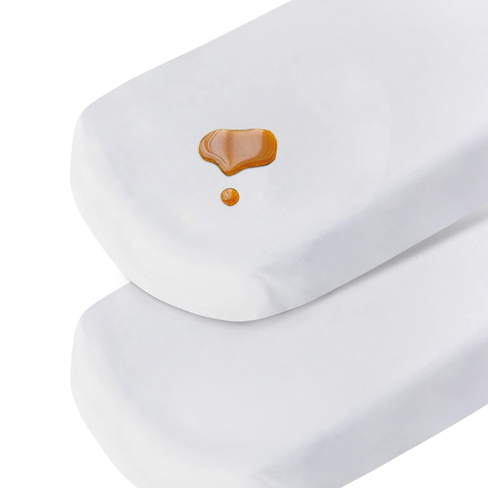 Coldwind bassinet sheets show waterproof TPU layer protecting mattress from spills.