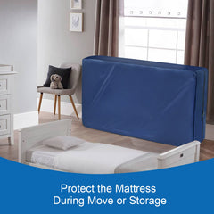 Coldwind crib mattress bag navy open with mattress for easy insertion.
