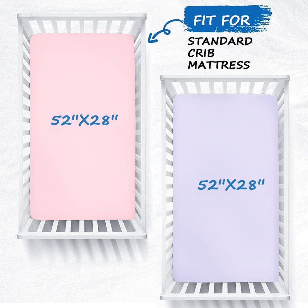 Coldwind crib sheets pink violet side view highlighting elastic trim for secure fit