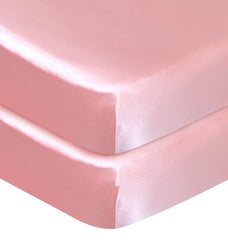 Coldwind satin crib sheets pink pack shot with two sheets for rotation.