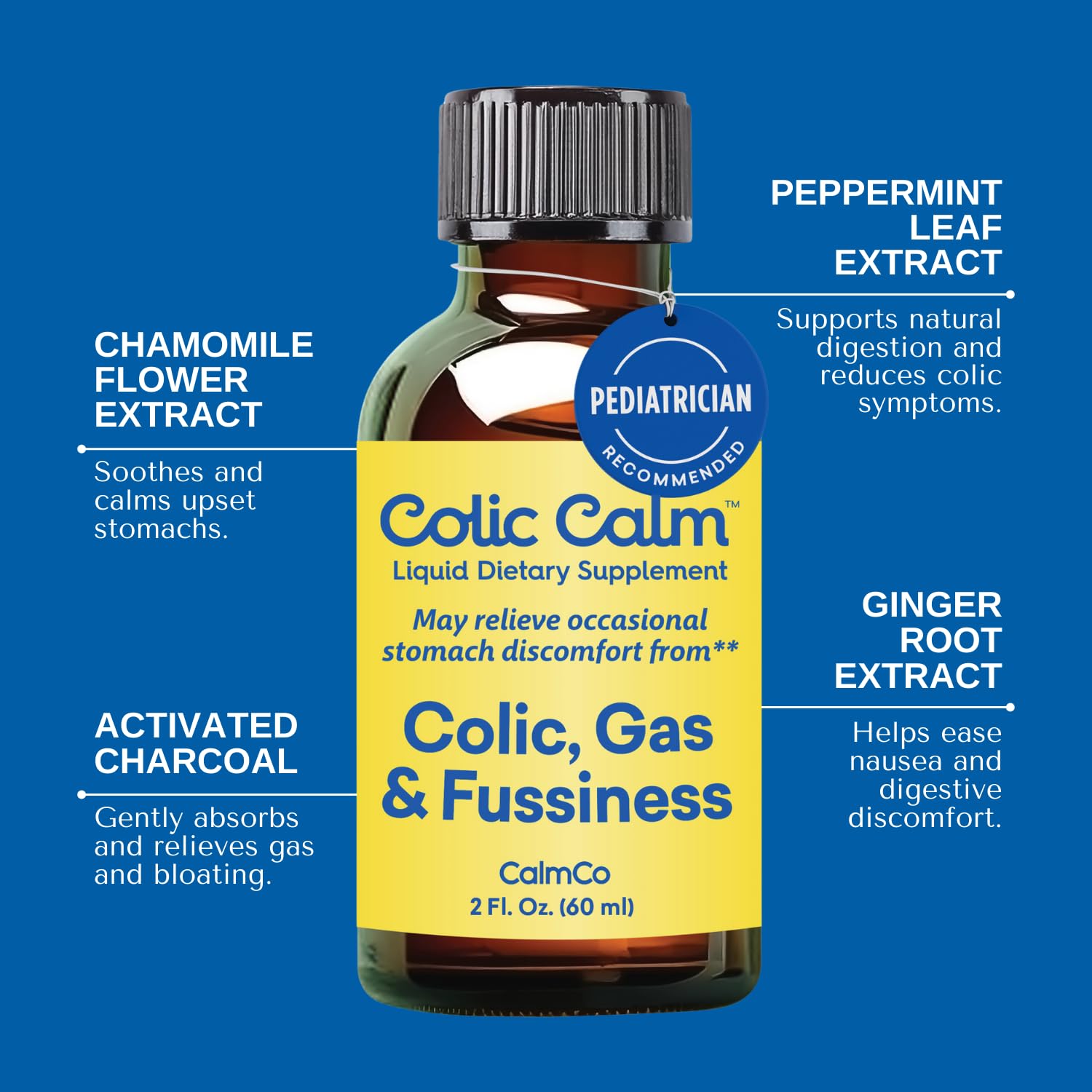 Colic Calm gripe water liquid close-up demonstrating smooth administration.