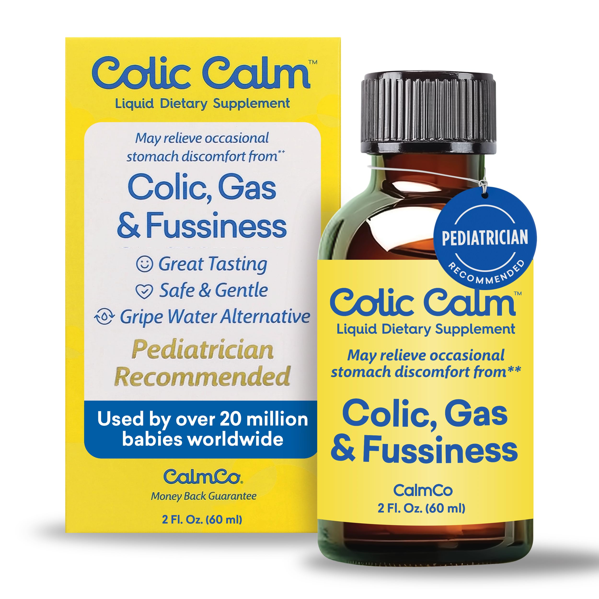 Colic Calm infant gripe water bottle aiding quick baby gas relief session.