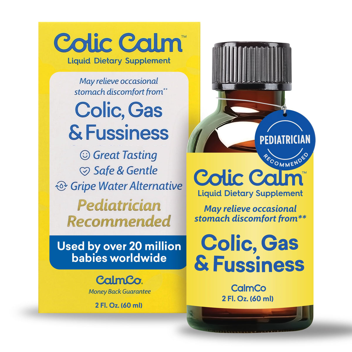Colic Calm infant gripe water bottle aiding quick baby gas relief session.
