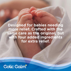 Colic Calm Plus infant bottle and hand show ready-to-use gripe water for on-the-go feeds.