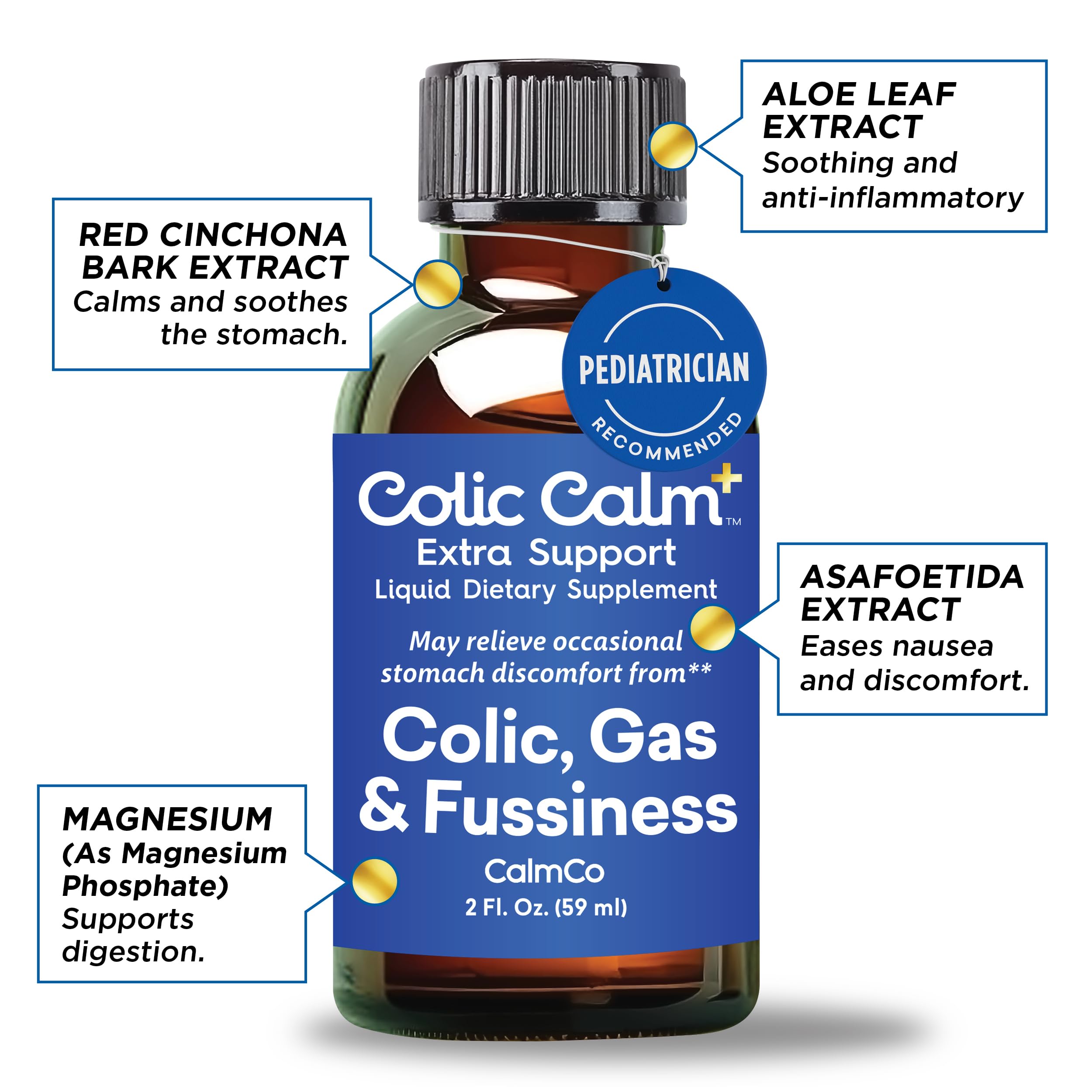 Colic Calm Plus liquid closeup highlights smooth texture suitable for easy dosing.