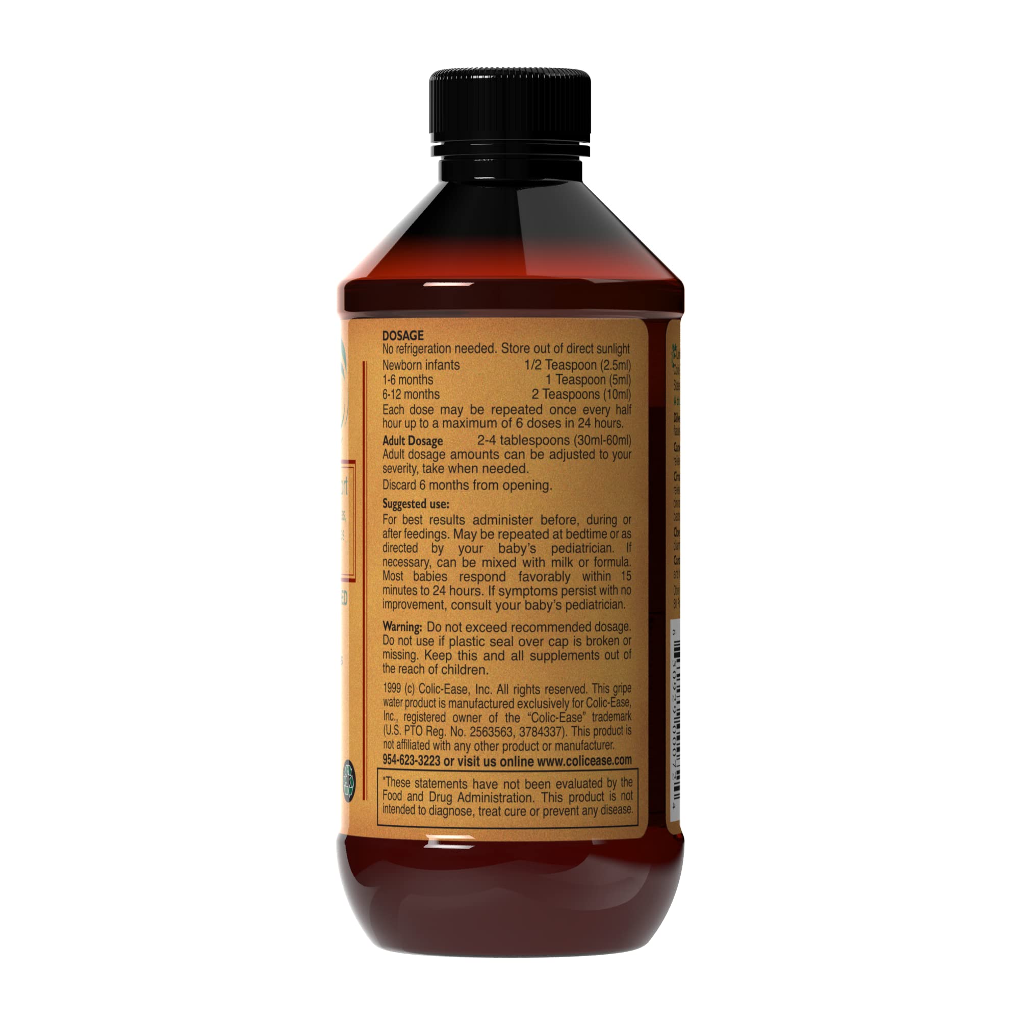Colic-Ease bottle cap close-up showing easy dosing for infants