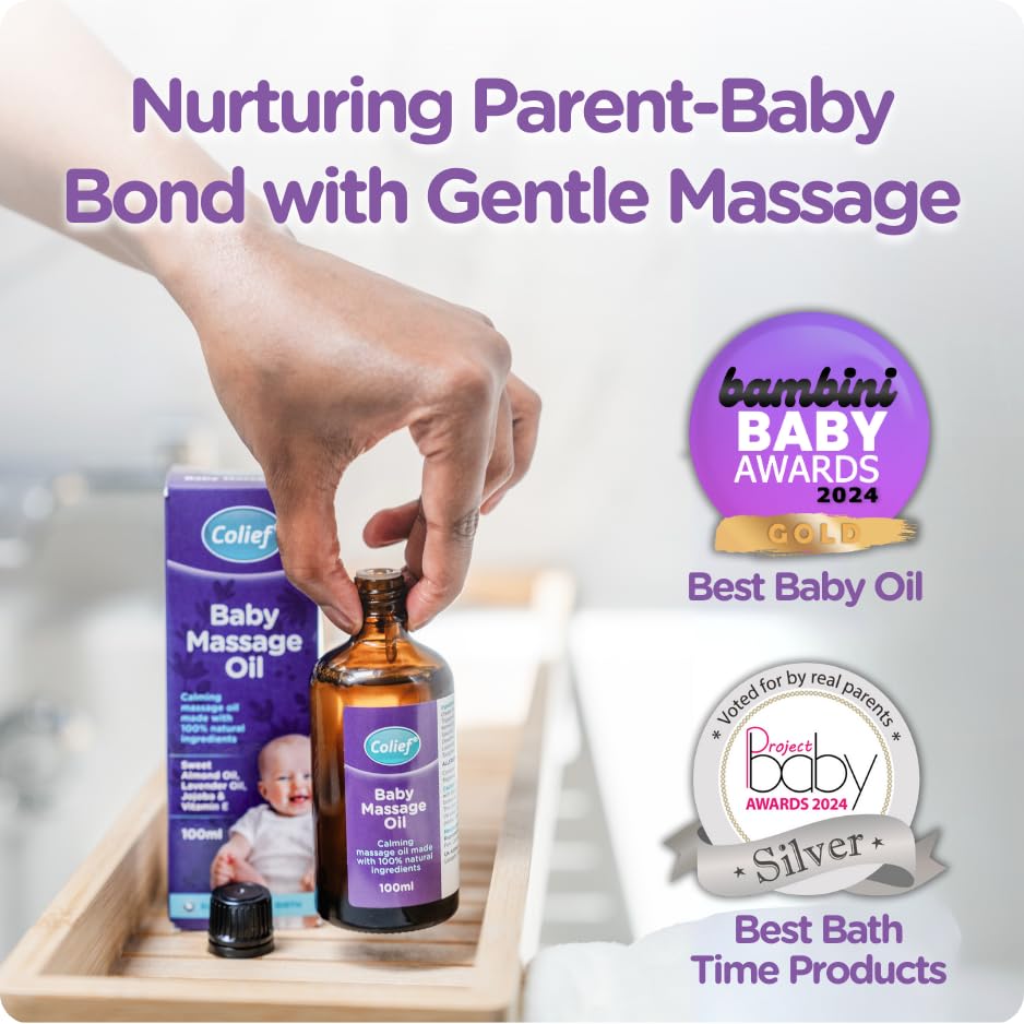 Colief Baby Massage Oil applied to baby's skin for soft, hydrated skin.