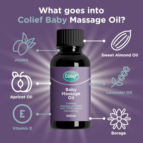 Colief Baby Massage Oil close-up on jojoba and vitamin E for healthy skin.