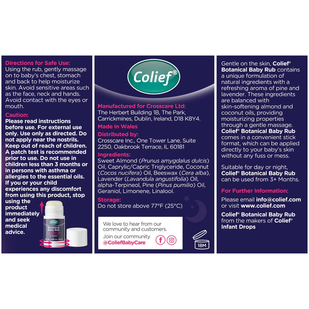 Colief Botanical Baby Rub applied to chest and back for moisturising massage