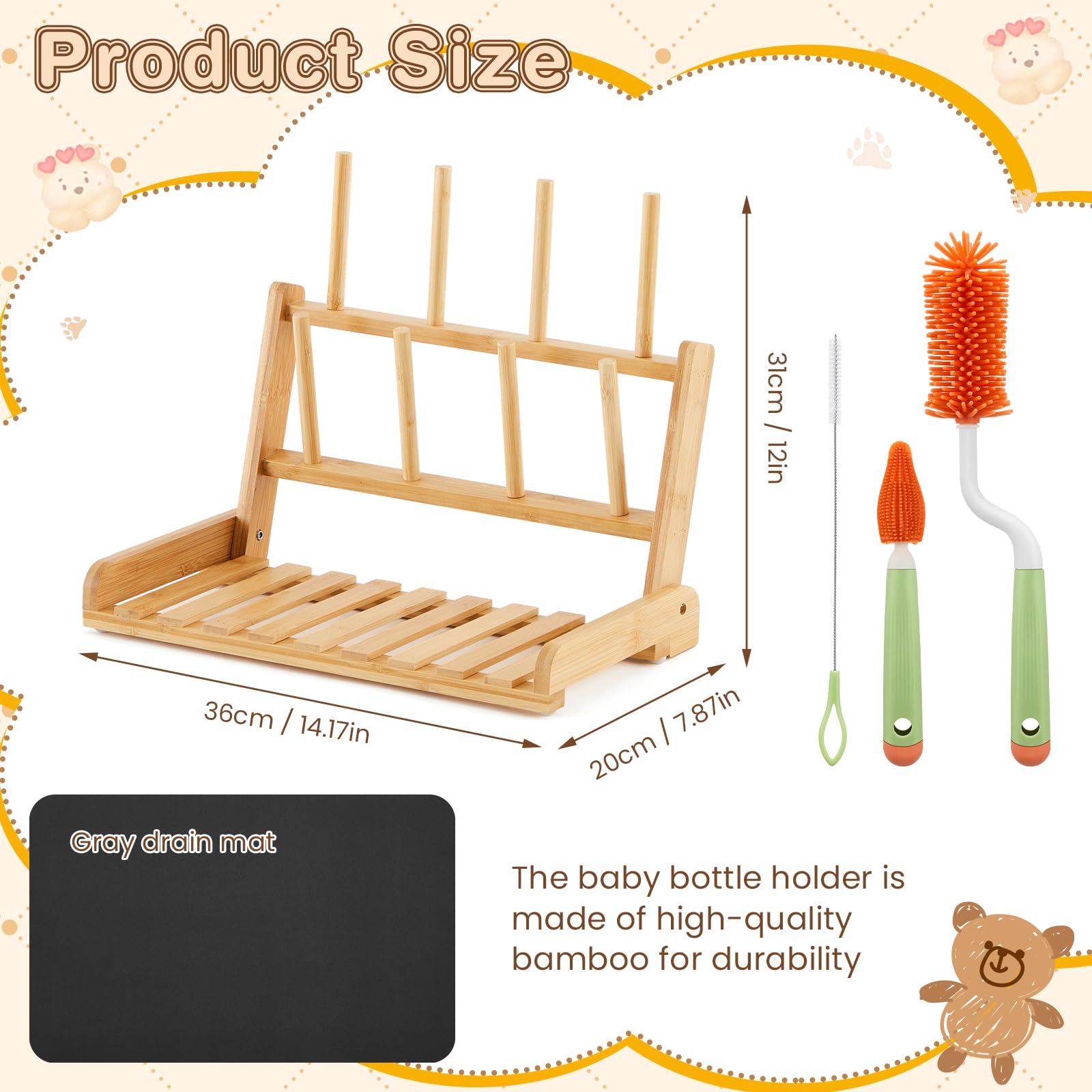 Colingmill three-bottle brush set in varied sizes for thorough, easy cleaning.