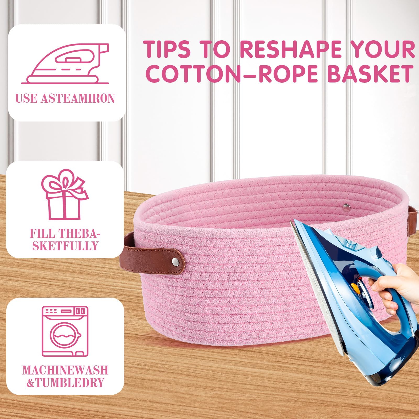 Colingmill pink basket with bows emphasizes elegant gift presentation.