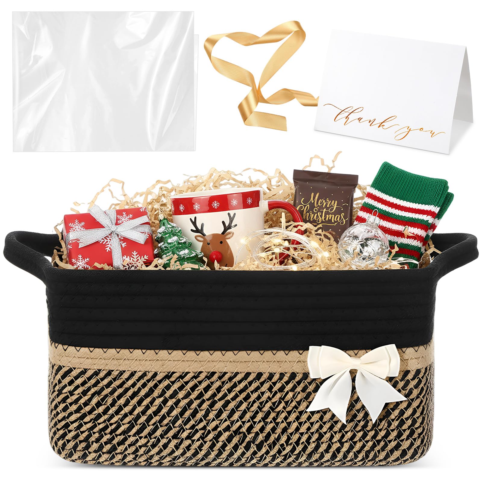Colingmill black gift basket with 14x10x6 dimensions and sturdy handles for easy gifting.