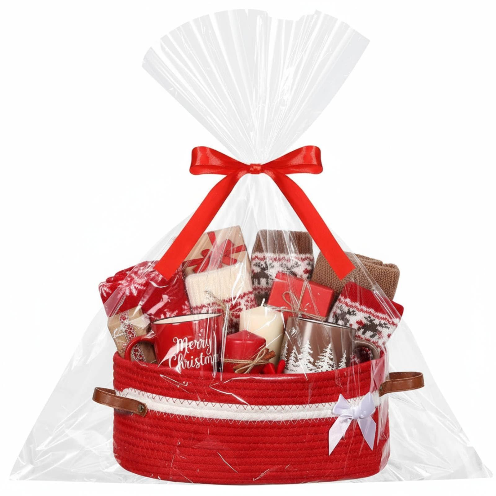 Colingmill Christmas gift basket with red handles ready for thoughtful gifting.