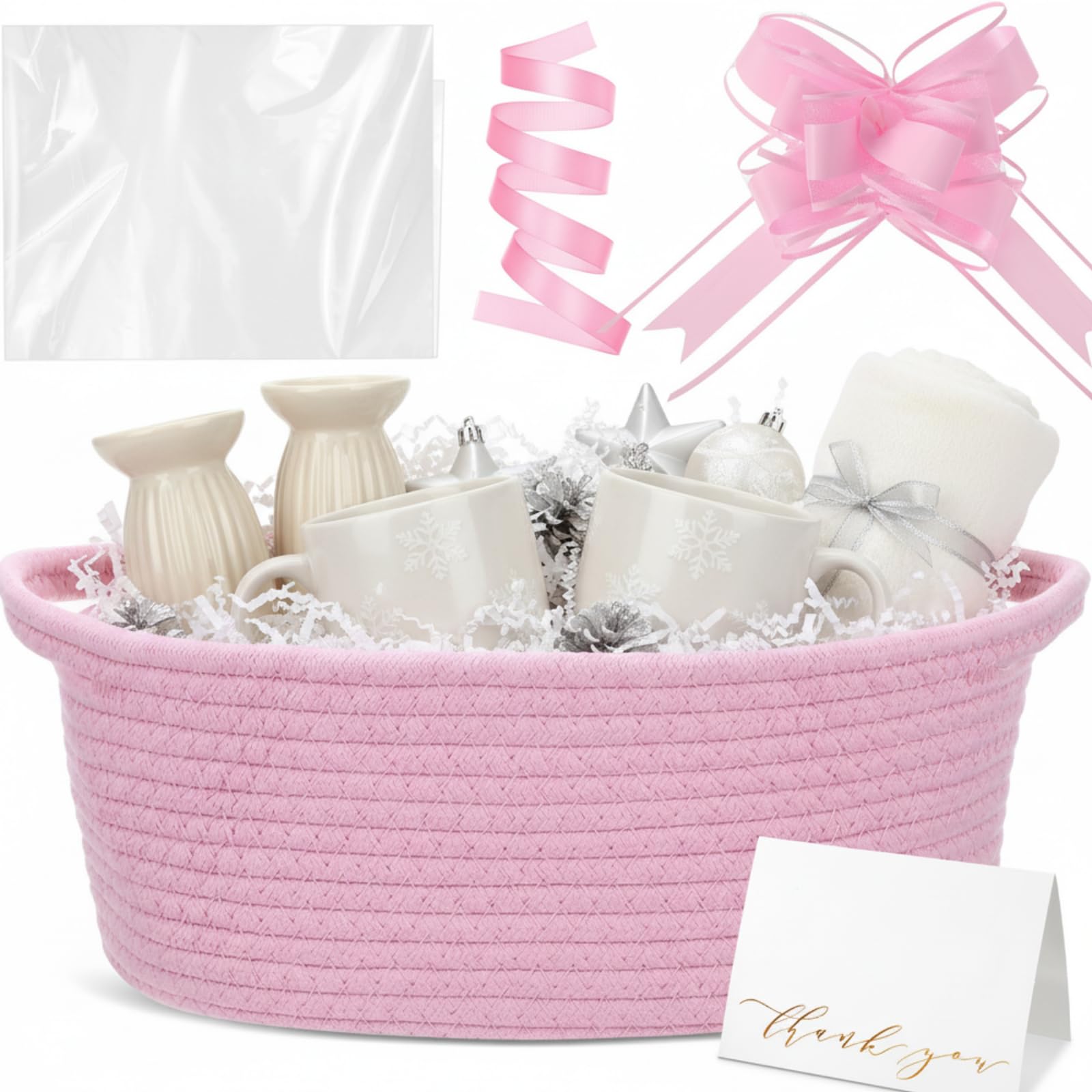 Colingmill Christmas woven basket pink 12x8 inches for stylish gift packaging.