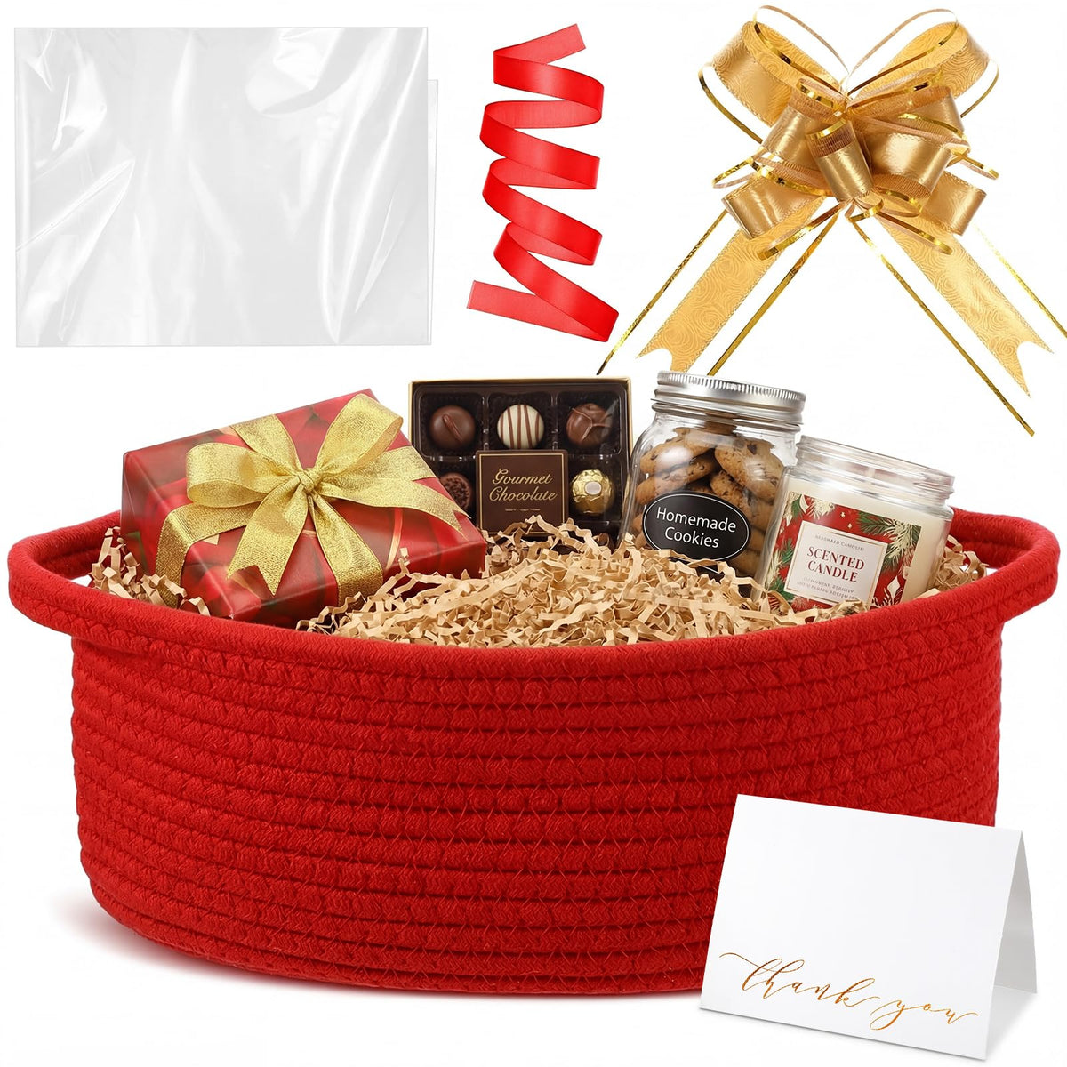 Colingmill Christmas woven basket with gift bags for organized, stylish gifting.