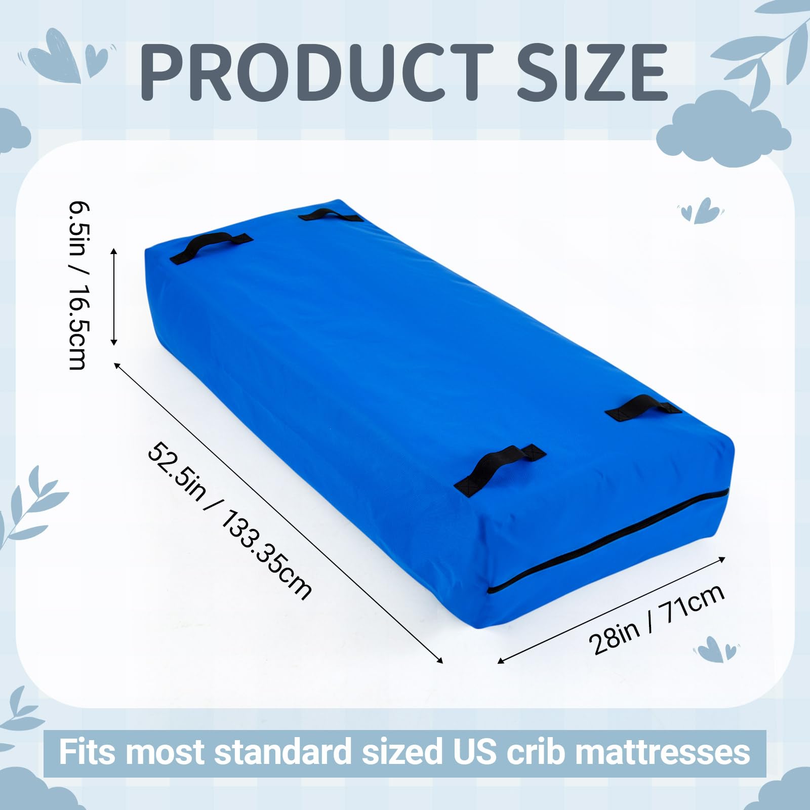 Colingmill crib mattress storage blue front view highlighting eight reinforced handles