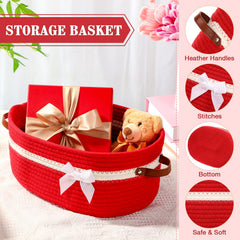 Colingmill Christmas gift basket front view highlights sturdy handles and elegant red theme.