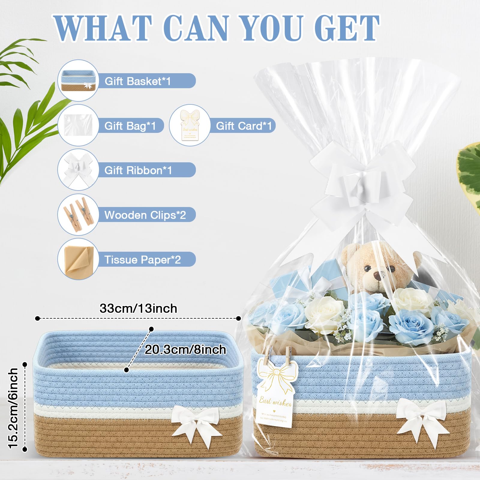 Colingmill nursery gift basket blue set with tissue paper ready for presenting gifts