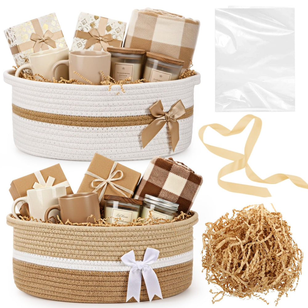 Colingmill small woven basket with bow and dual handles, ideal for gift packaging