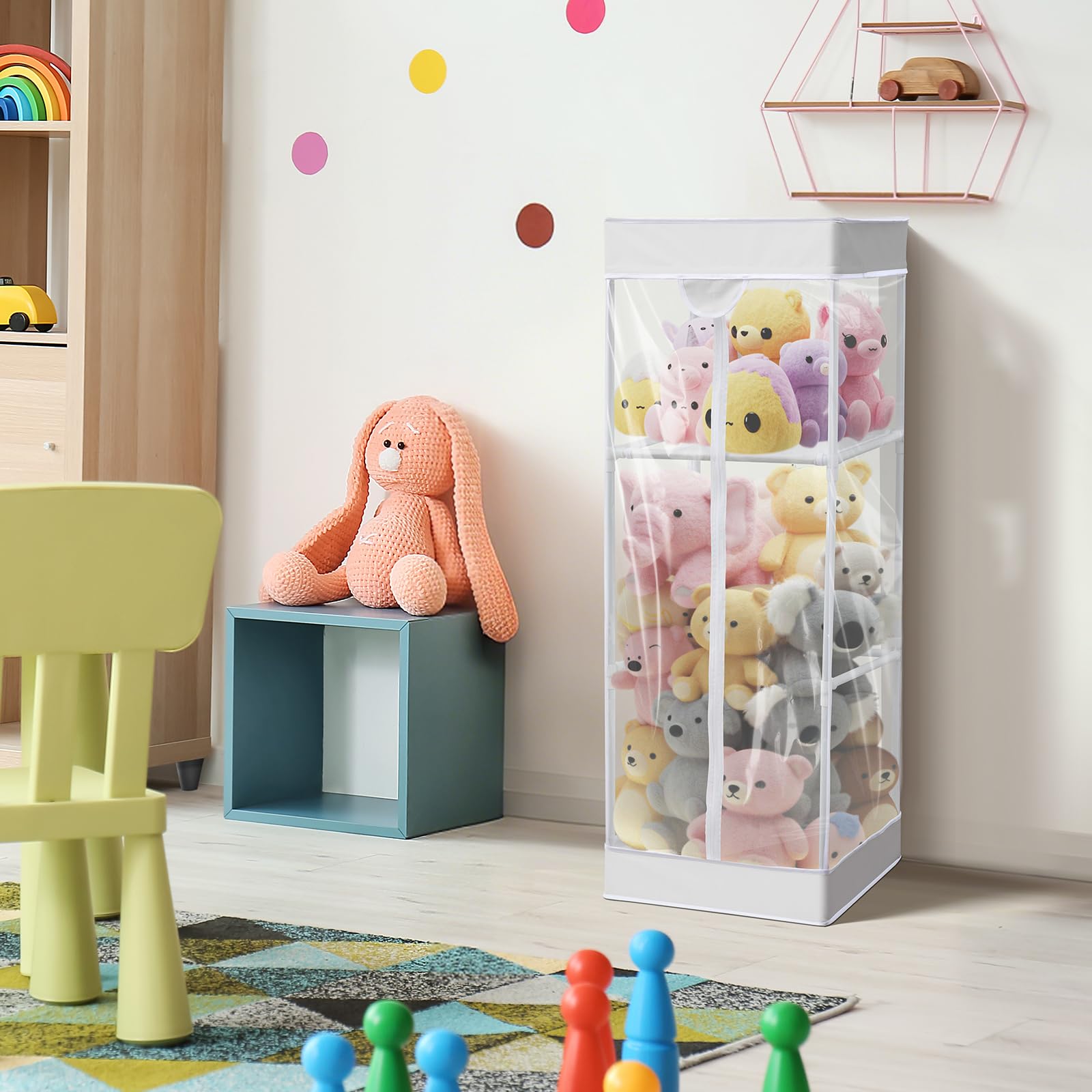 Colingmill spacious storage adapts to toys of all sizes from plushies to figurines.