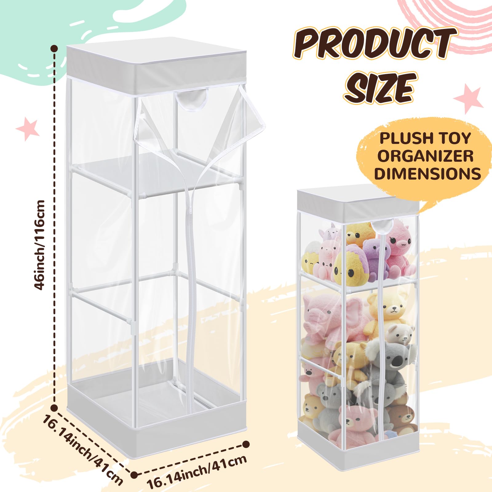 Colingmill waterproof and dustproof cover protects stuffed animals from moisture and dust.