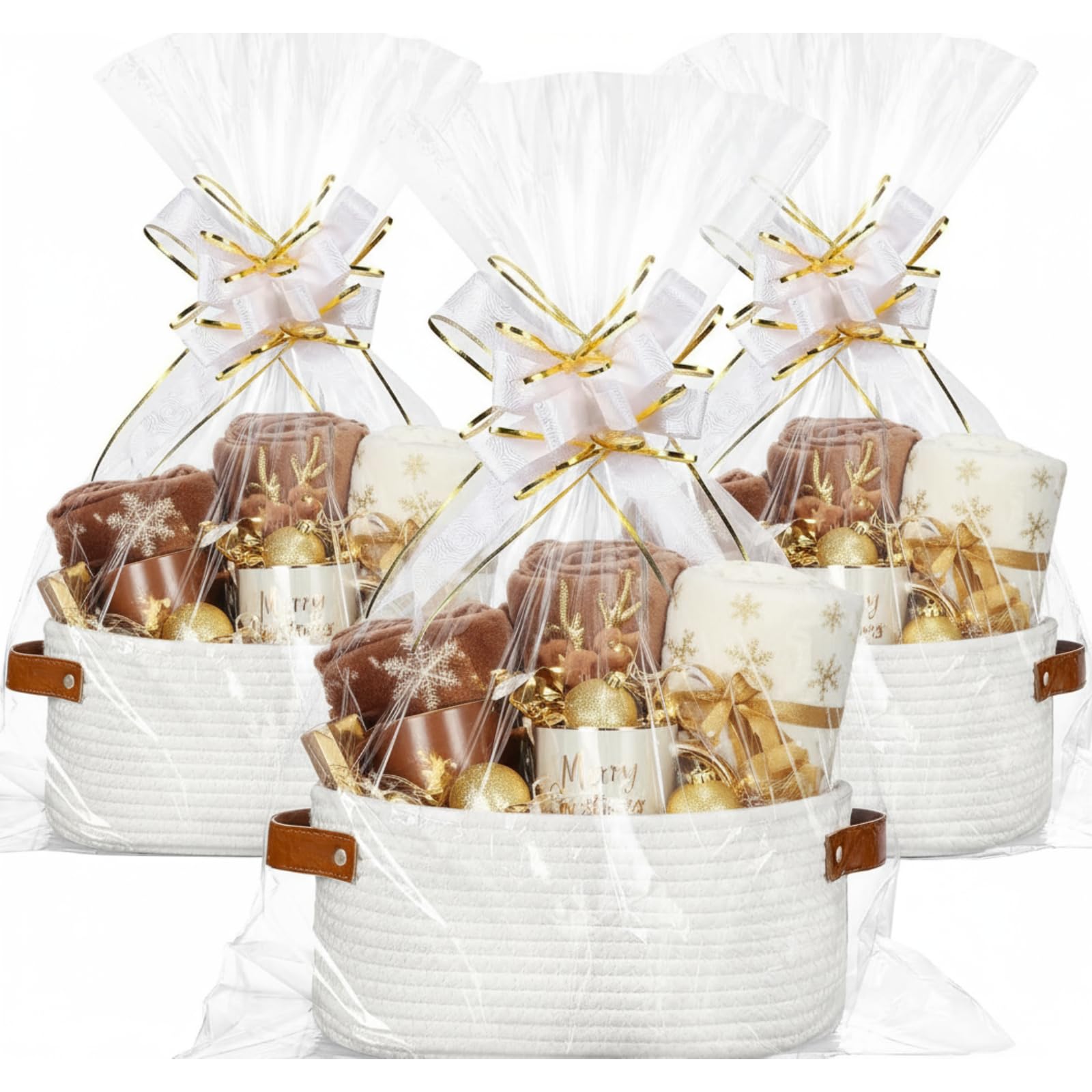 Colingmill woven basket set 12x8x5 white with handles, ideal for elegant gift presentation.