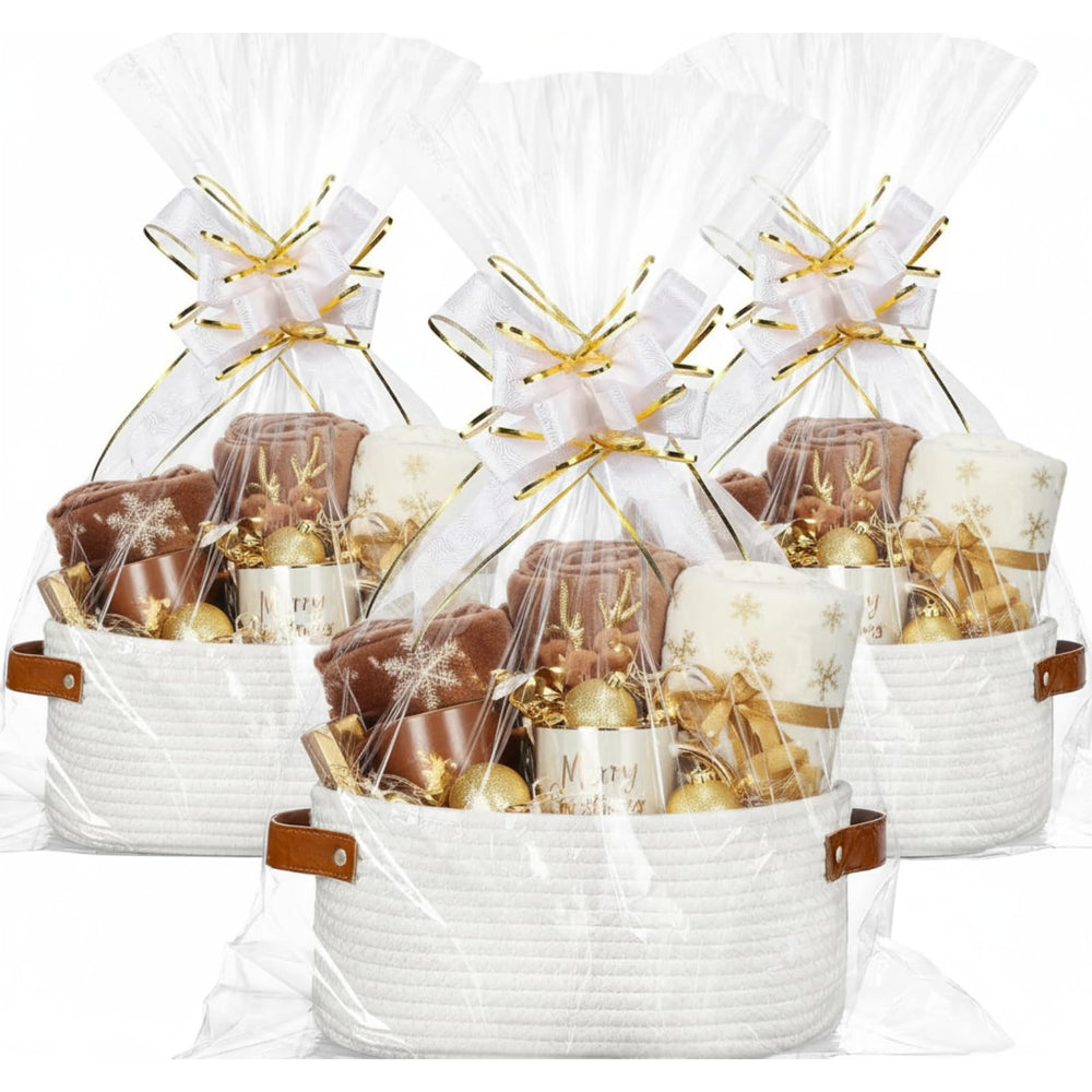 Colingmill woven basket set 12x8x5 white with handles, ideal for elegant gift presentation.