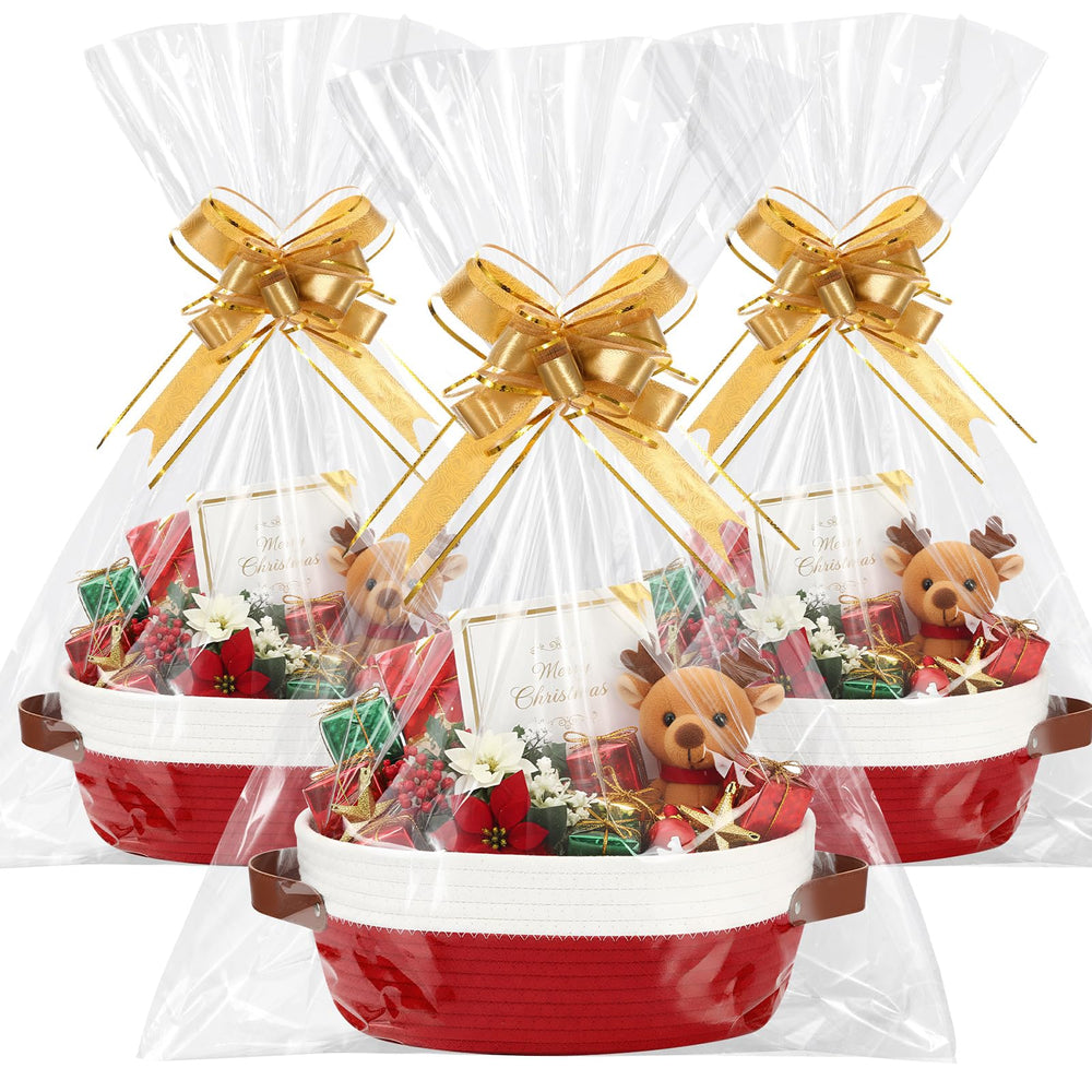Colingmill woven basket with handles in white and red, ideal for stylish gift presentations.