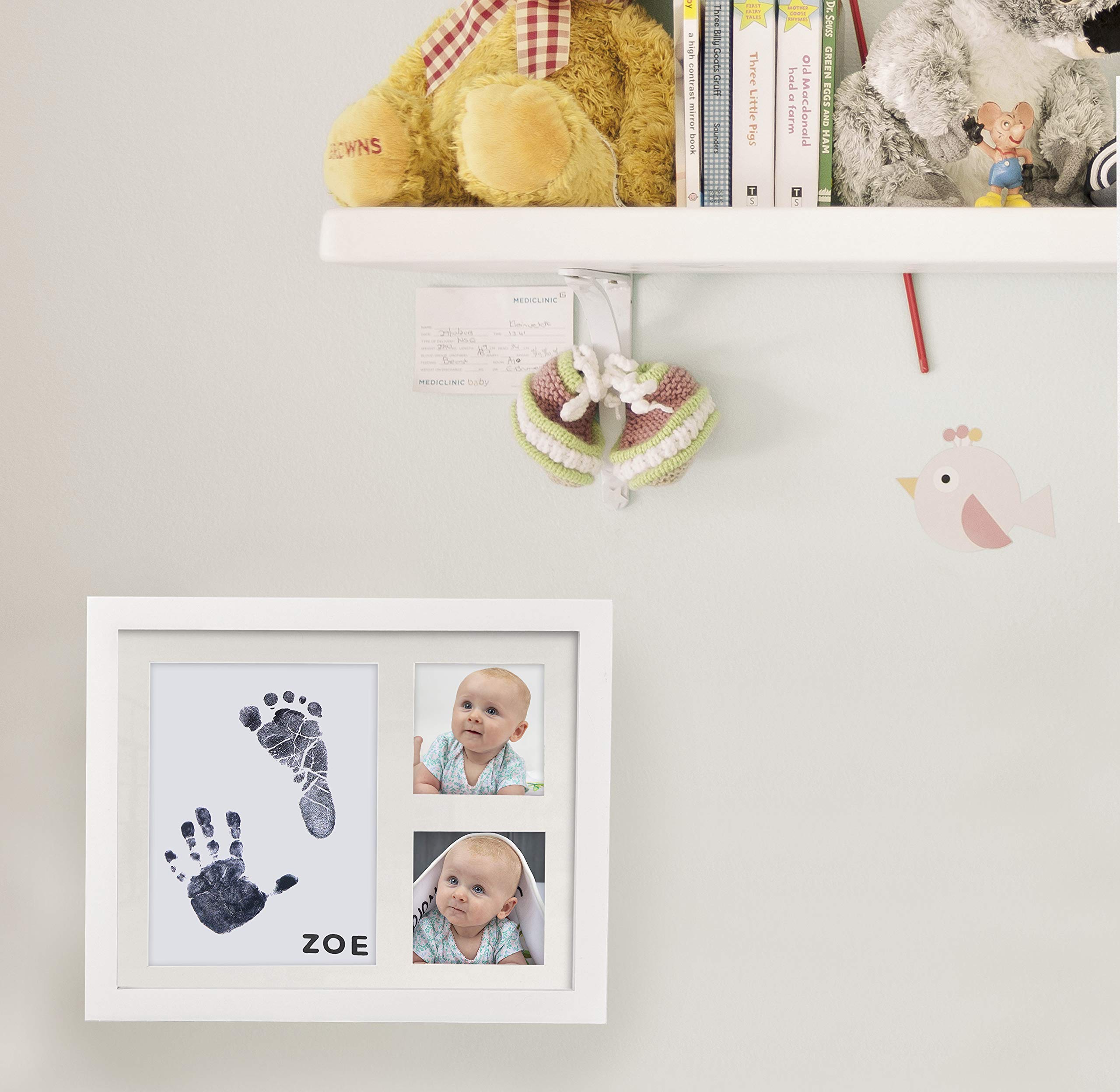 Co Little name and birth date alphabet stamp—personalized detail for baby keepsake.