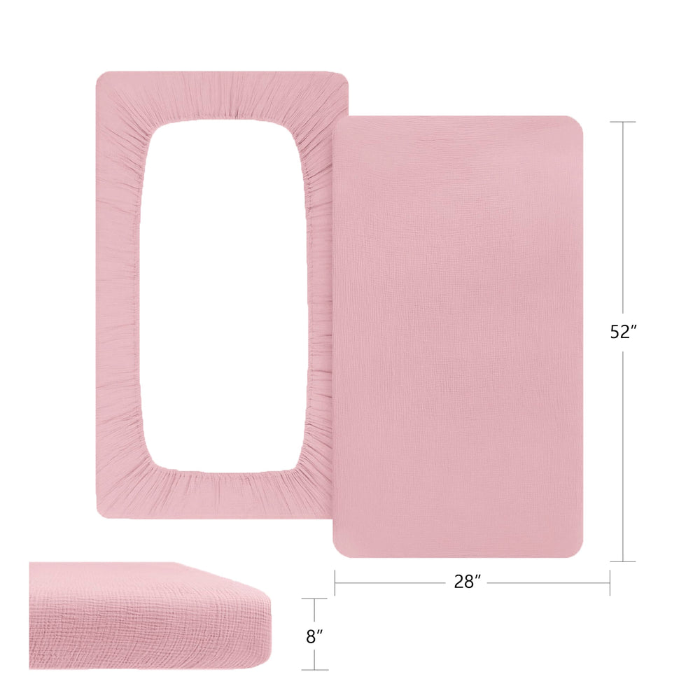 ColoBrethy muslin crib sheets closeup reveals airy texture and color-fast material