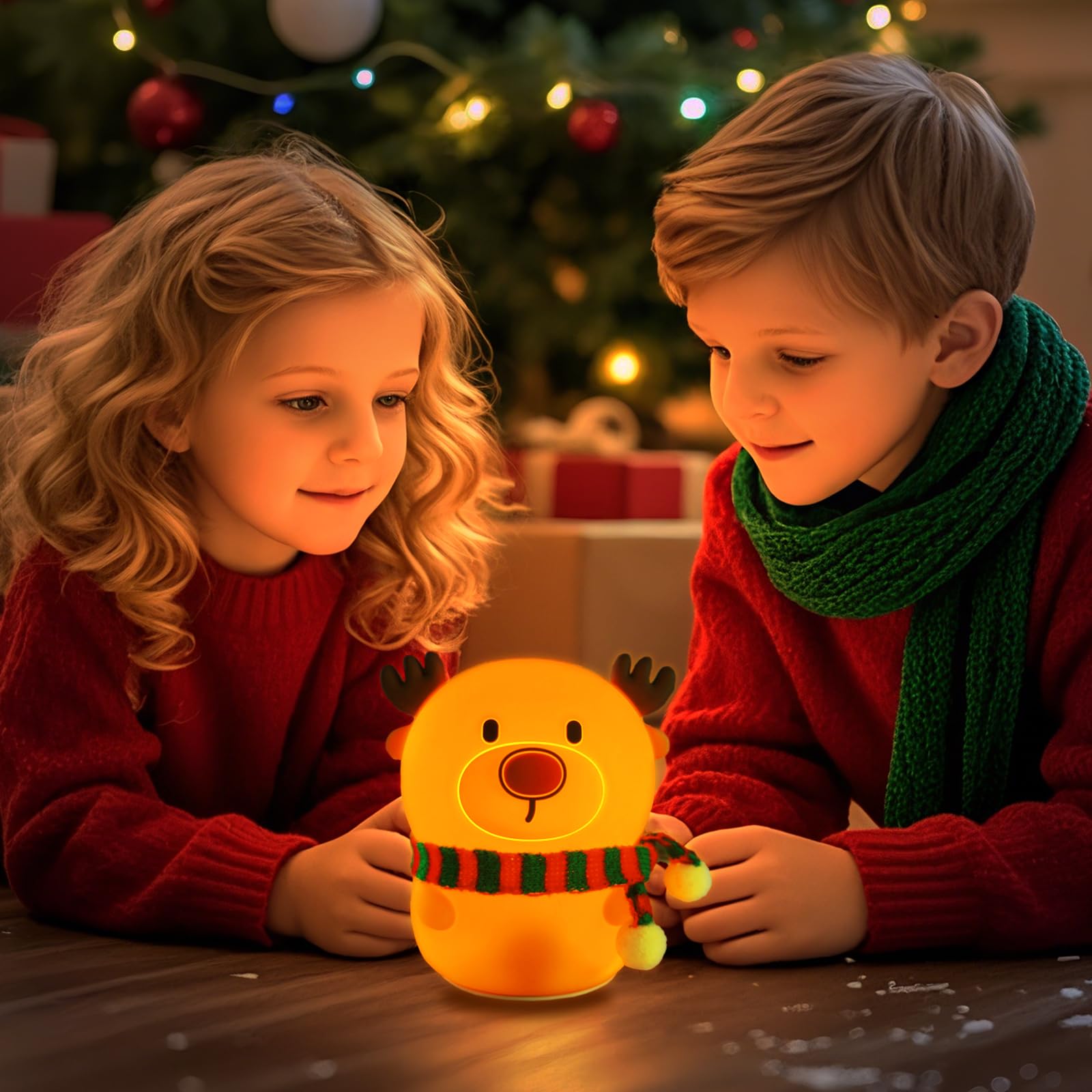 Colorful Life reindeer night light in a cozy bedroom ambiance setting
