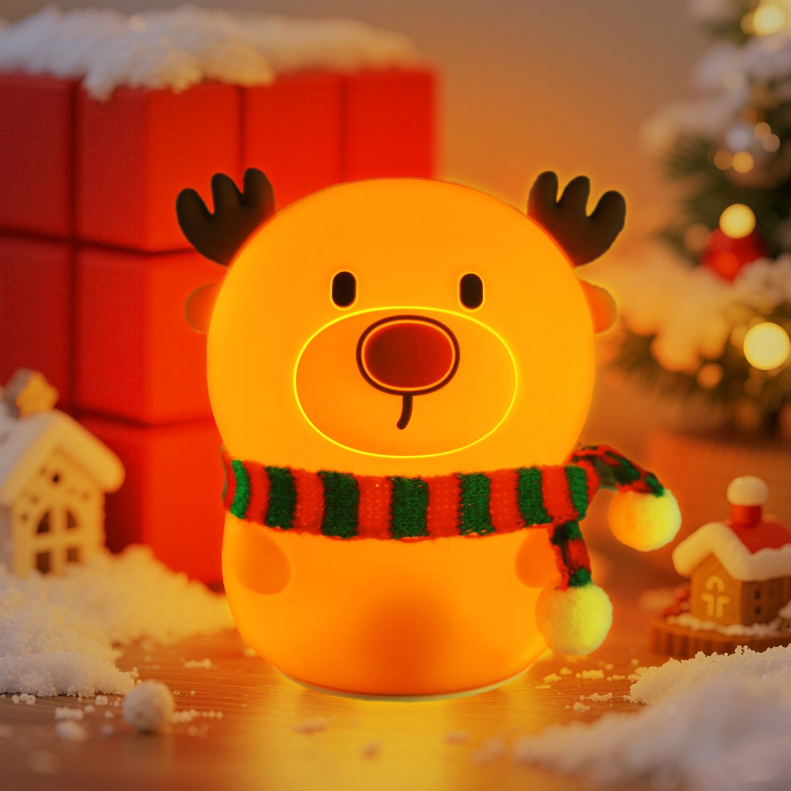 Colorful Life silicone reindeer night light front view with soft ambient glow for bedtime
