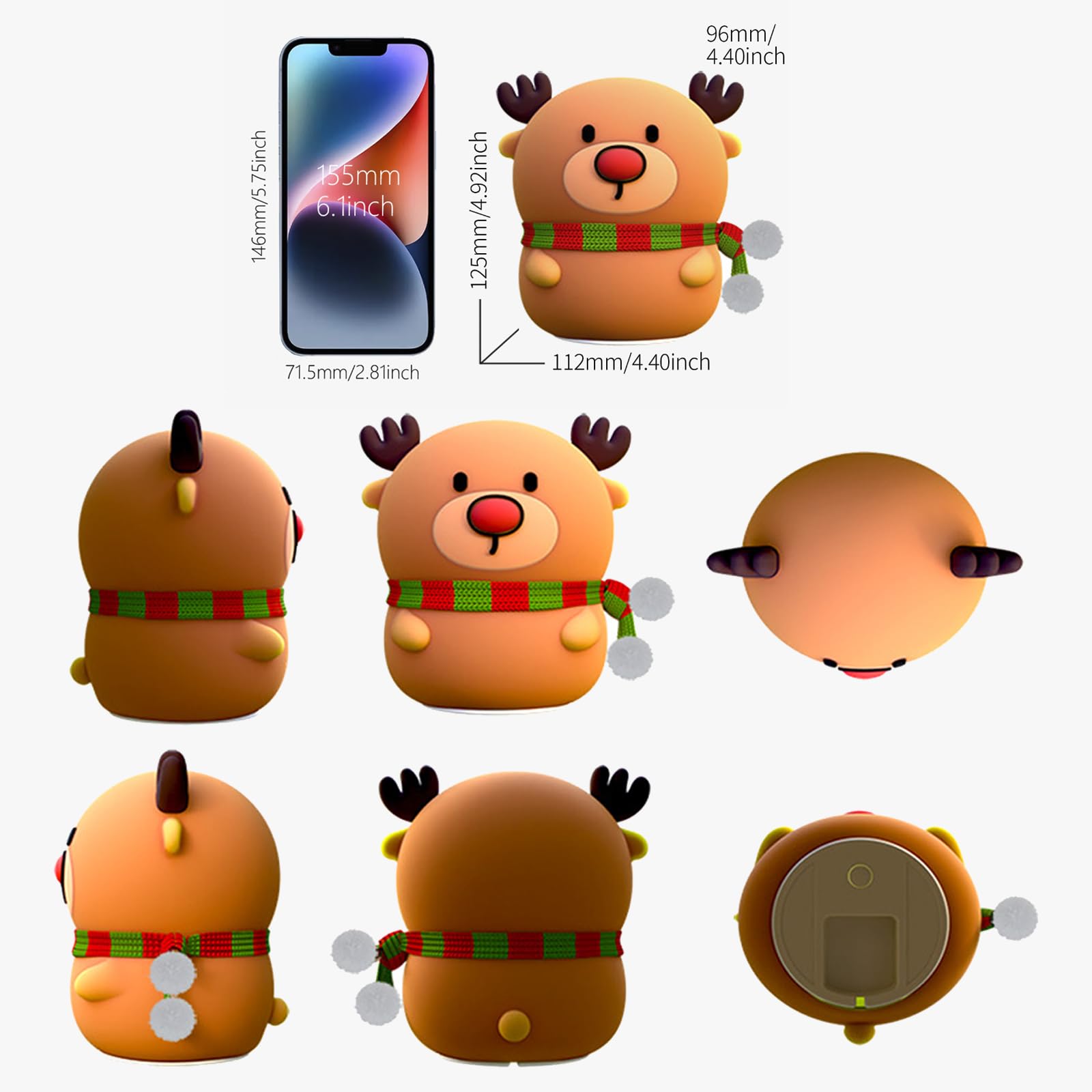 Colorful Life silicone reindeer night light demonstrates tap-control brightness for kids' bedtime