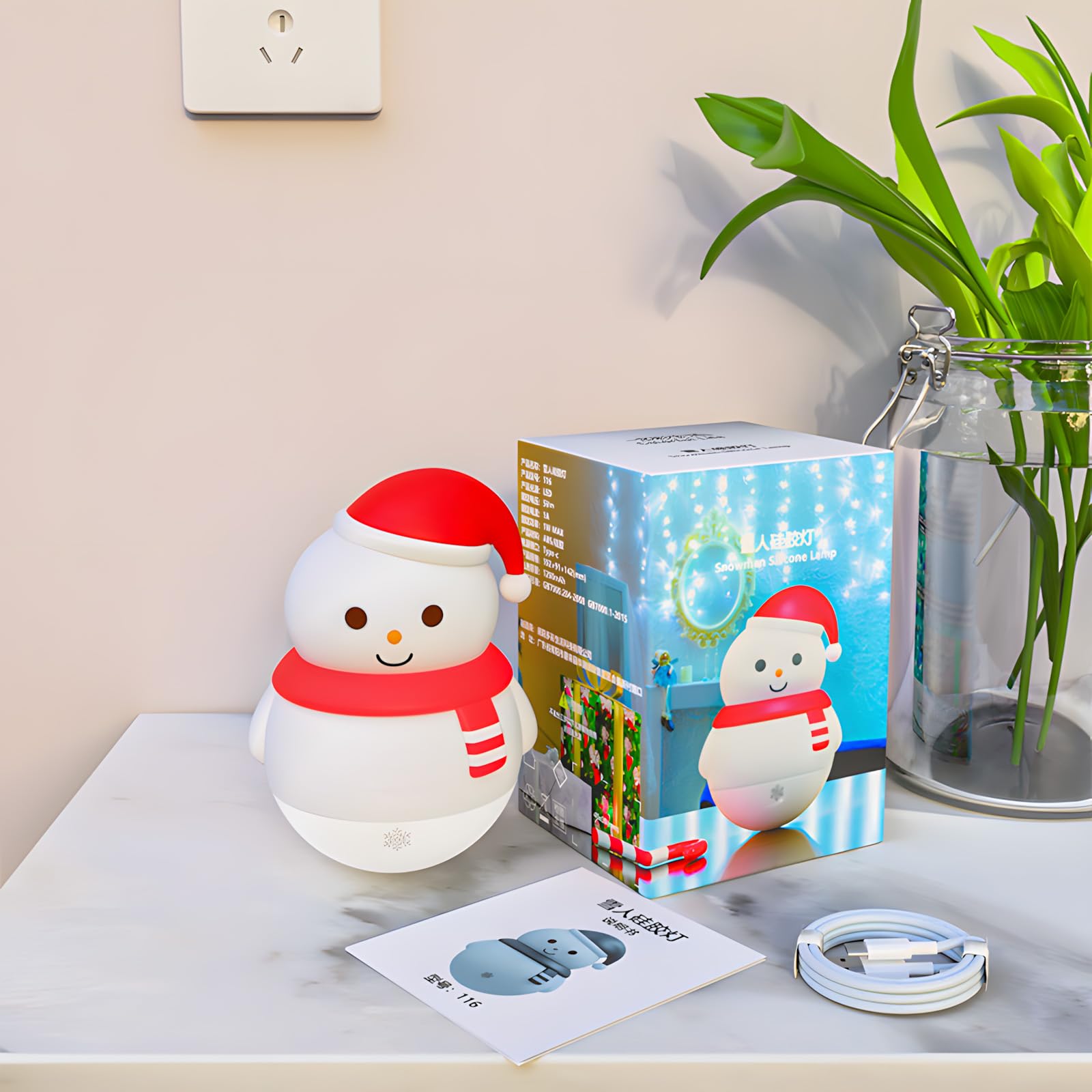 Colorful Life Snowman Tap Light family using tap-to-control in evening ambiance