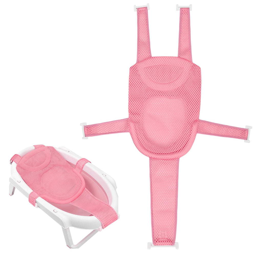Colorlife Baby Bath Seat Mesh pink side view demonstrates secure, hands-free bath time.
