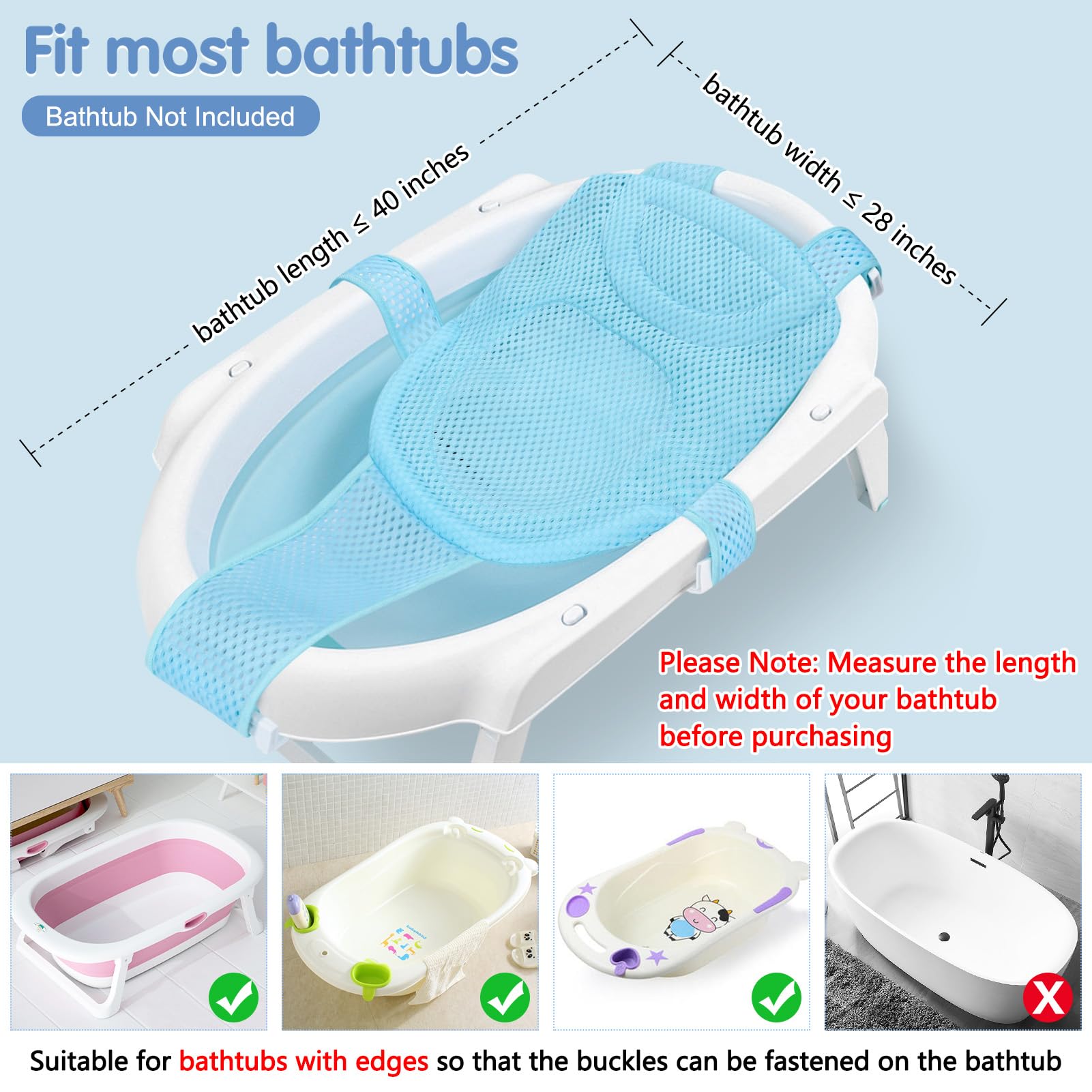 Colorlife baby bath seat net padded pillow for relaxed immersion.