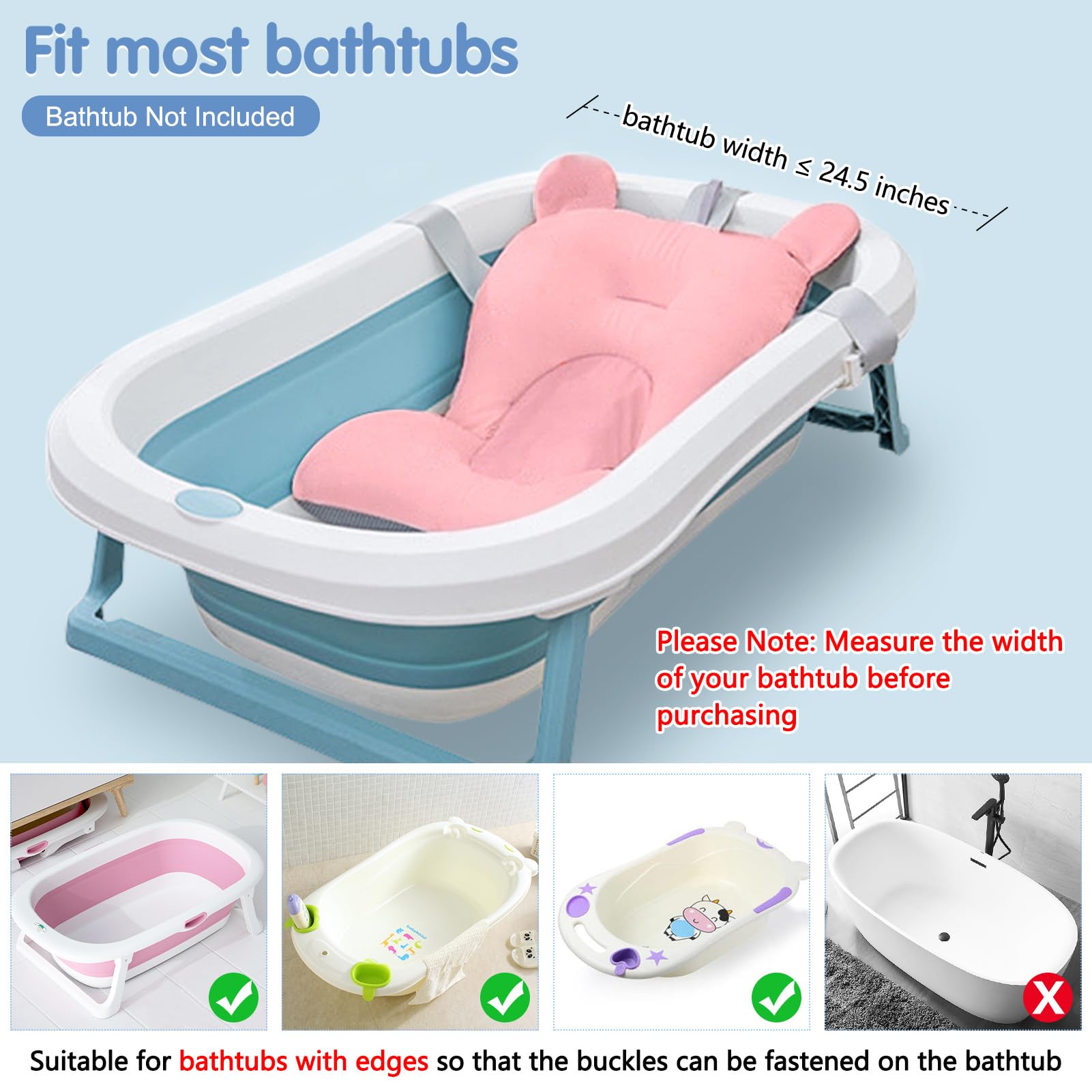 Colorlife baby bath seat net pink anti-slip design keeps baby secure.