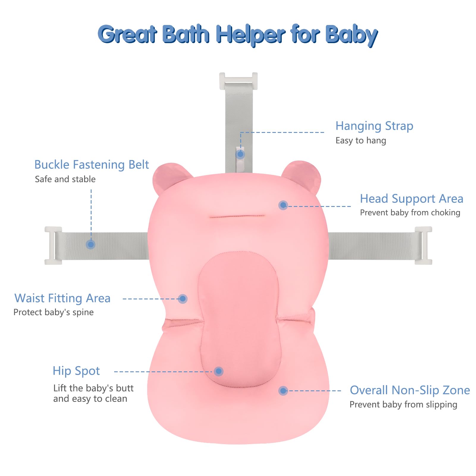 Colorlife baby bath seat net pink with baby lying comfortably during shower.