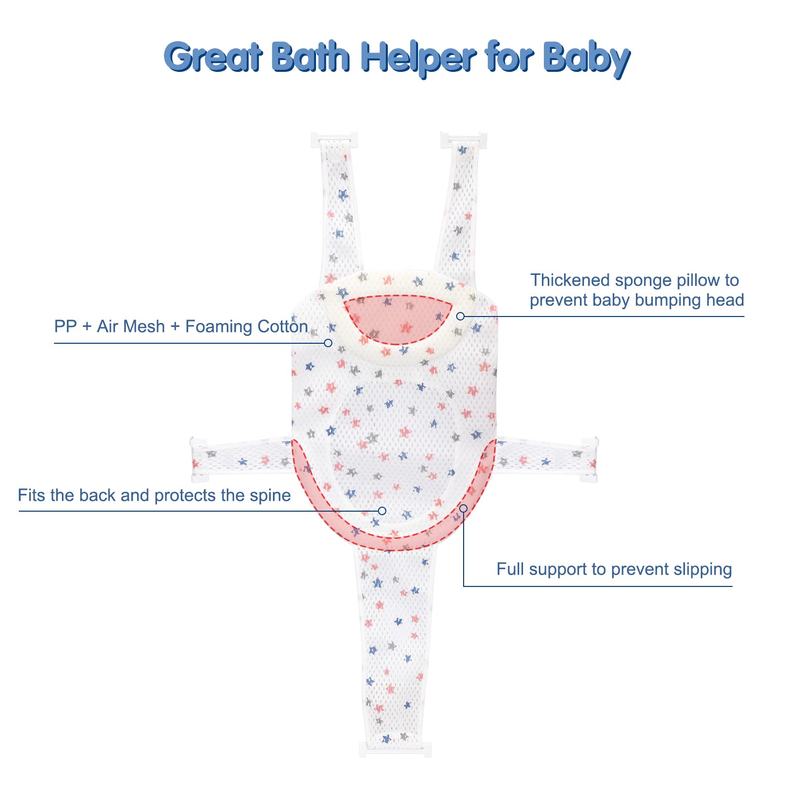 Colorlife bath seat features five-point straps for secure positioning.