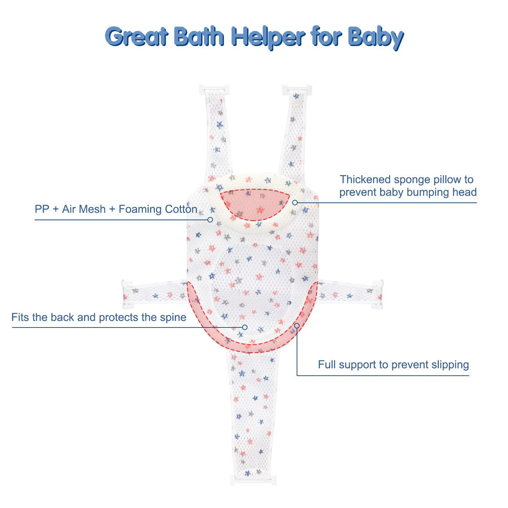 Colorlife bath seat features five-point straps for secure positioning.