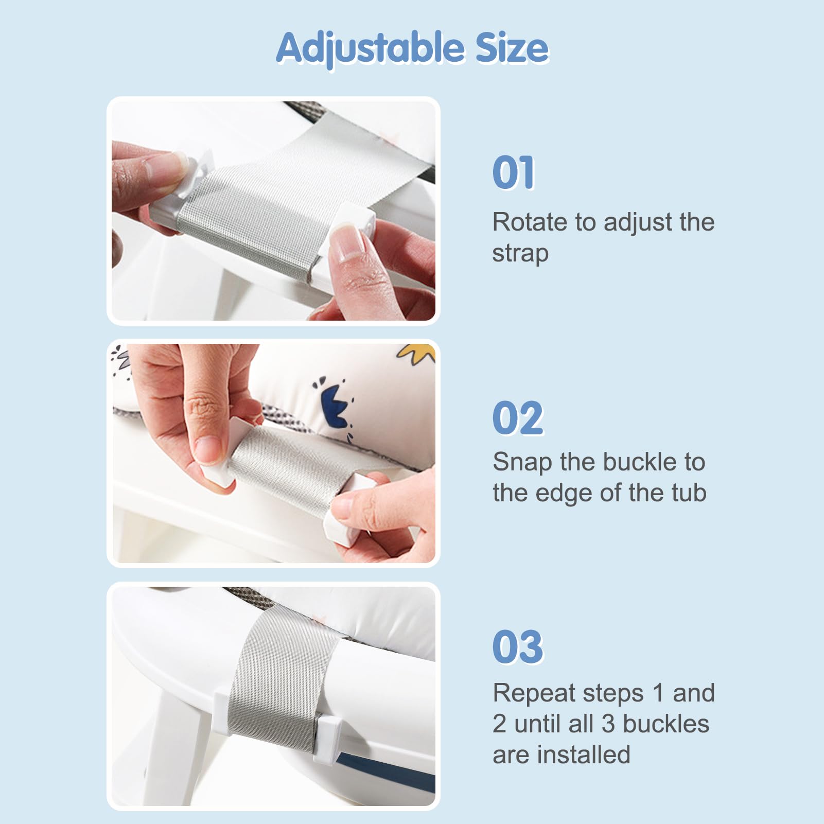 Colorlife bath seat in-use newborn image showing hands-free bath time