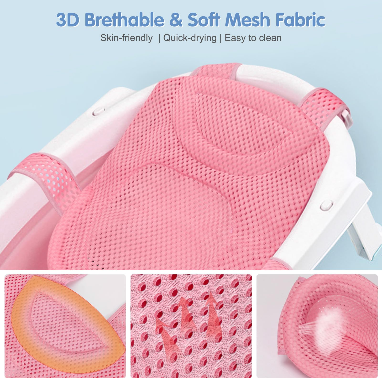Colorlife Bath Seat Mesh pink fabric emphasizes anti-slip surface.