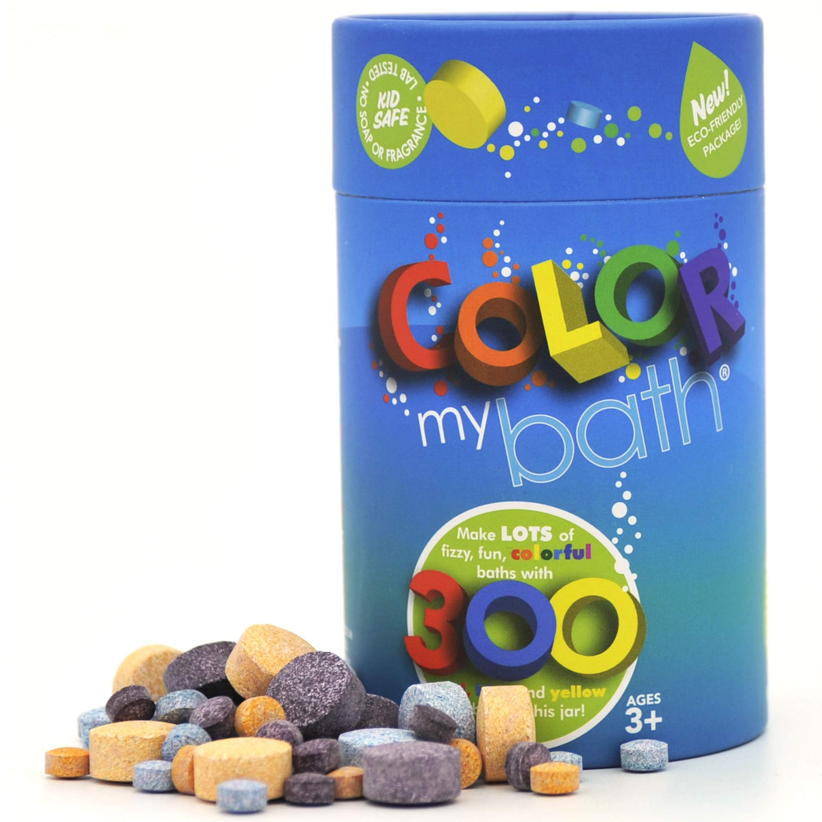 Color MyBath 300-count jar front showing long-lasting bath color fun