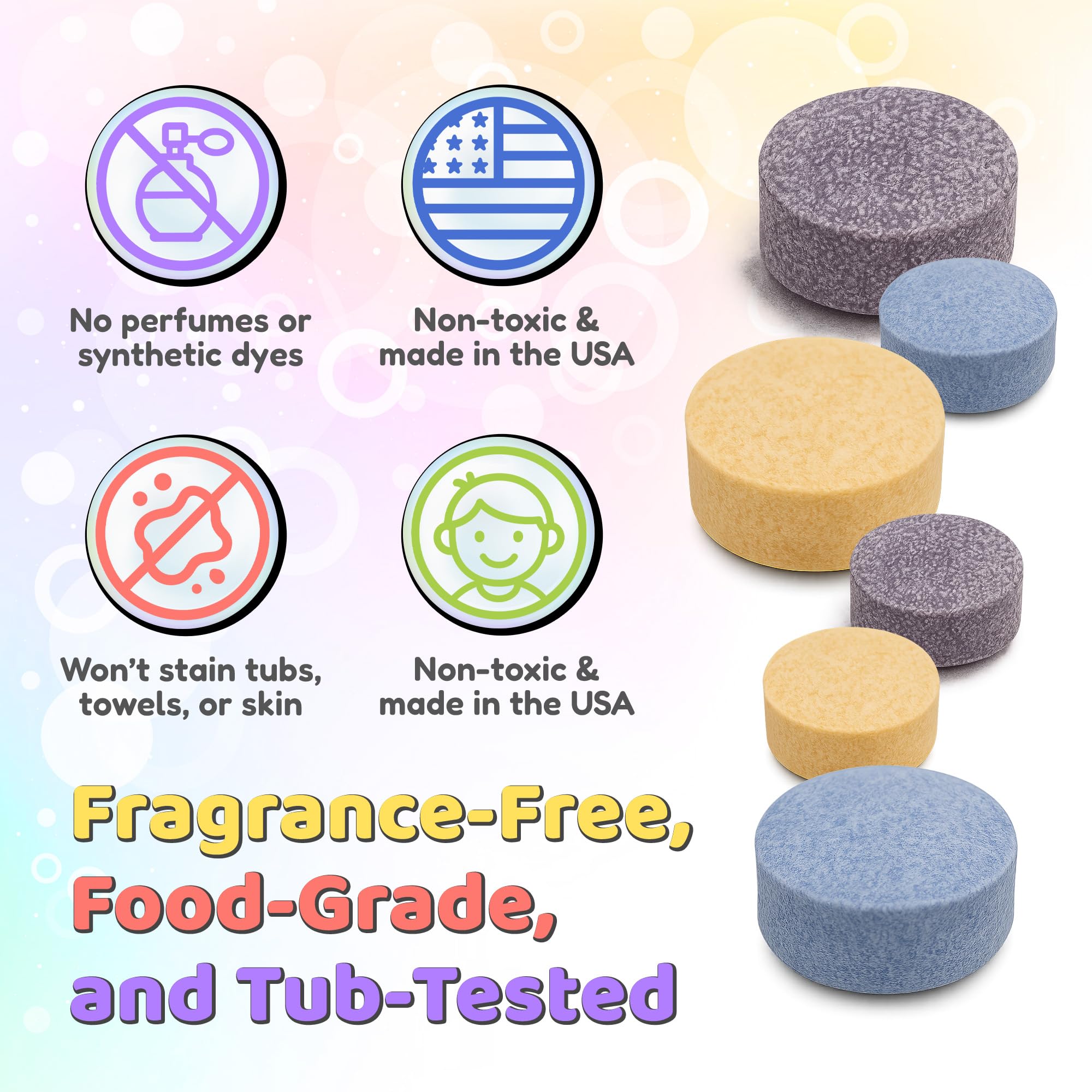 Color MyBath jar label close-up highlighting fragrance-free non-staining design