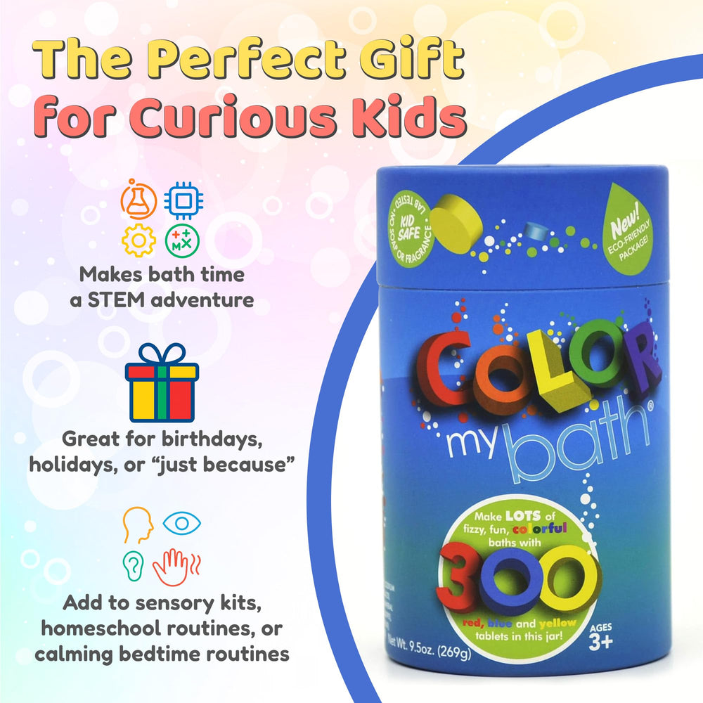 Color MyBath toddler-friendly age label on jar for 3+ safe play