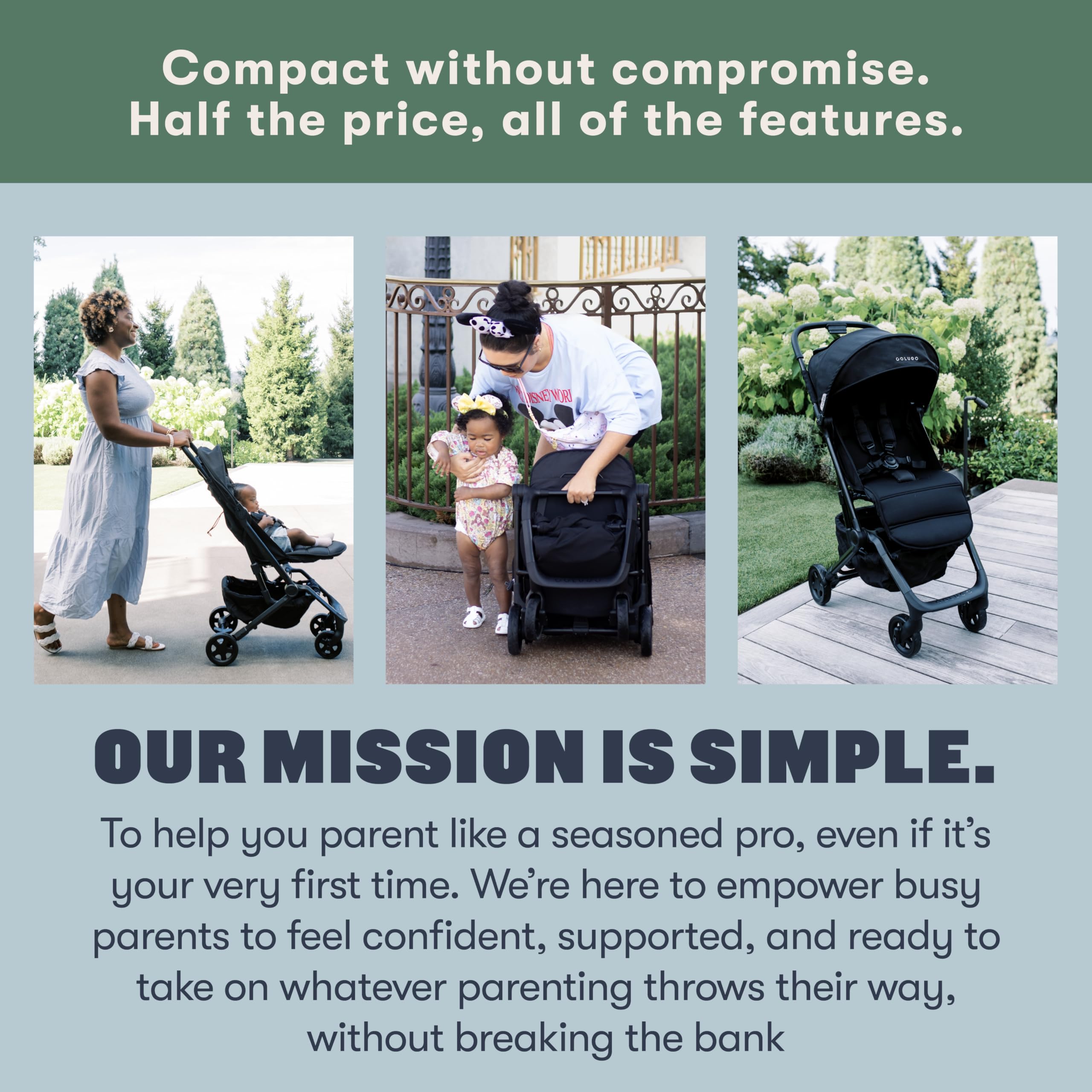 Colugo Compact Stroller accessories include carry bag, rain cover, and cup holder.